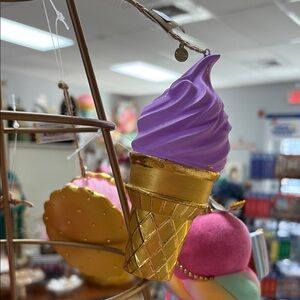 Glitterville Purple and Gold Ice Cream Cone Ornament
